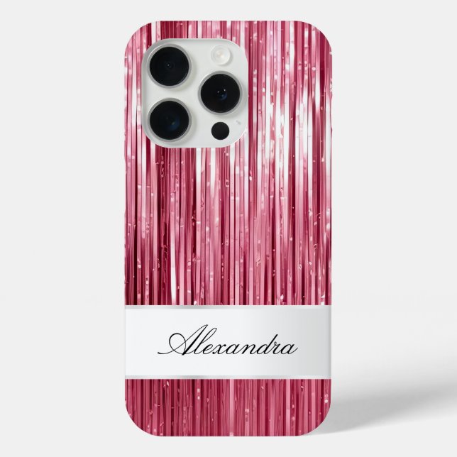 Girly Pink Glam Glitzy Tinsel Stripes  Case-Mate iPhone Case (Back)