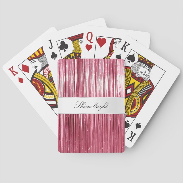 Girly Pink Glam Glitzy Tinsel Stripes  Playing Cards (Back)