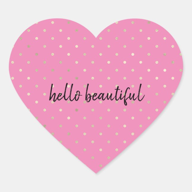 Girly Pink Glam Gold Dots Heart Sticker (Front)