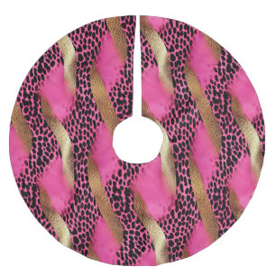 Girly Pink Glam Gold Leopard Christmas Brushed Polyester Tree Skirt