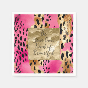 Girly Pink Glam Gold Leopard Print abstract Napkin