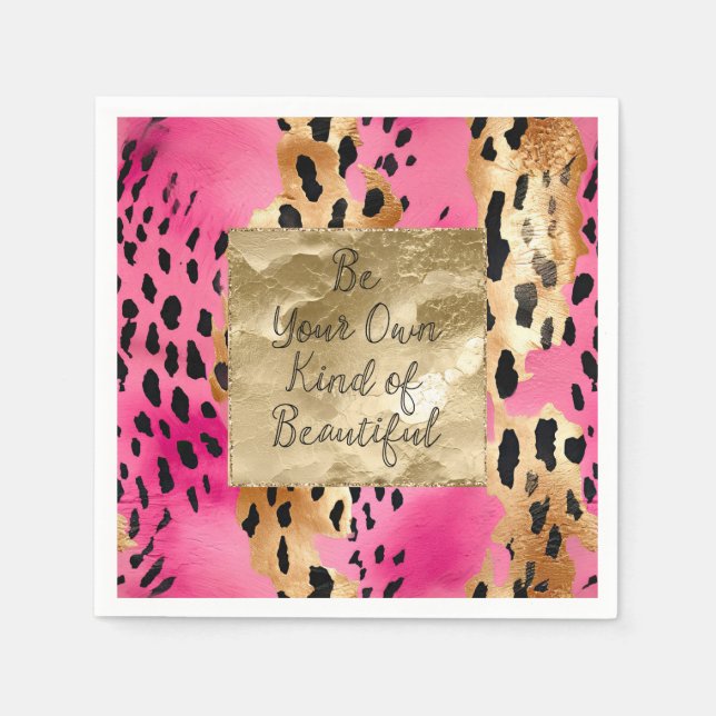 Girly Pink Glam Gold Leopard Print abstract Napkin (Front)