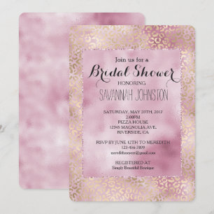 Girly Pink Glam Gold Leopard Print bridal shower Invitation