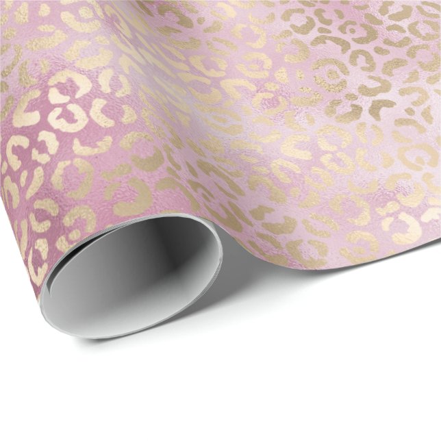 Girly Pink Glam Gold Leopard Print Wrapping Paper (Roll Corner)