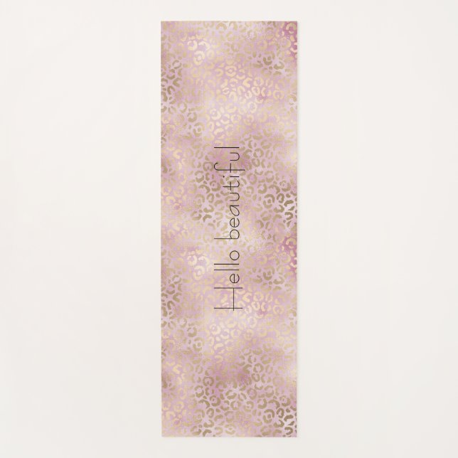 Girly Pink Glam Gold Leopard Print Yoga Mat (Front)