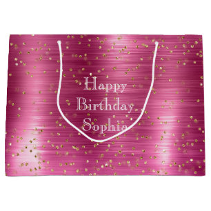 Girly Pink Glam Gold Sparkle Confetti Birthday Large Gift Bag