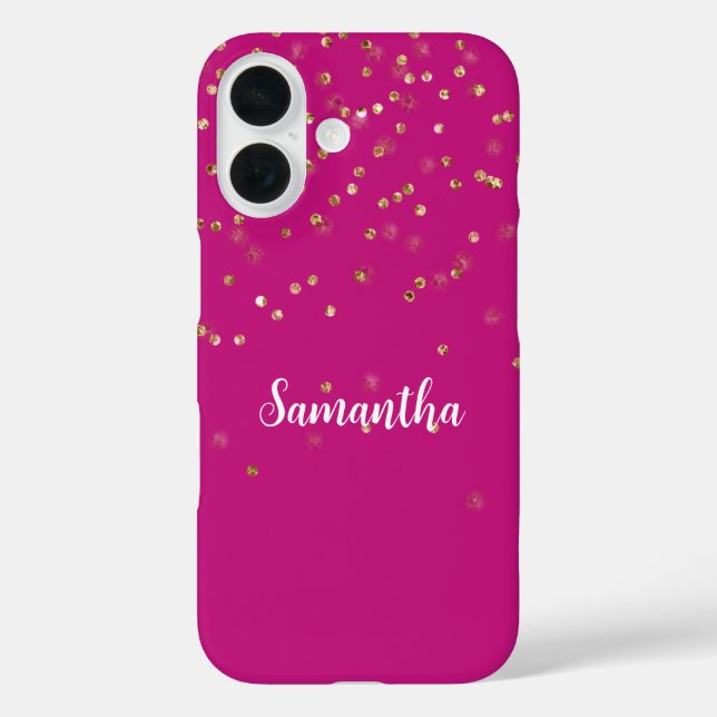 Girly Pink Glam Gold Sparkle Confetti Personalised Case-Mate iPhone Case (Back)