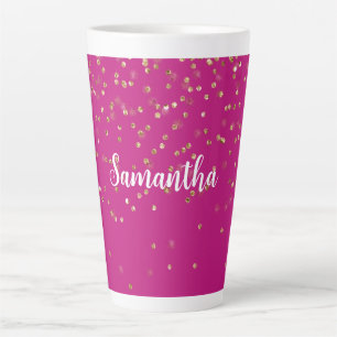 Girly Pink Glam Gold Sparkle Confetti Personalised Latte Mug