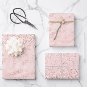 Girly Pink Glam Leopard Print Ombre Glitter Wrapping Paper Sheet