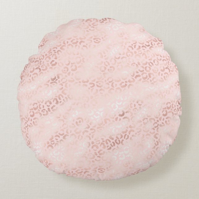 Girly Pink Glam Leopard Print Ombre Round Cushion (Front)
