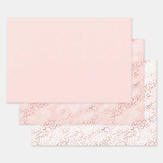 Girly Pink Glam Leopard Print Ombre Wrapping Paper Sheet (Set)