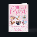 Girly Pink Glitter 16th Birthday Photo Collage Card<br><div class="desc">A fabulous custom photo collage 16th birthday card. This pink glitter girly design is suitable for any age. Fill out the 6 hearts with photos of either the birthday person - or picture of everyone who loves them. A glamourous design they are sure to love.</div>