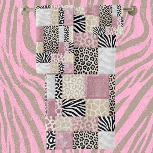 Girly Pink Glitter African Animal Print Towel Set