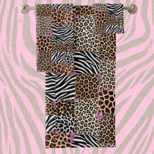 Girly Pink Glitter African Animal Print Towel Set