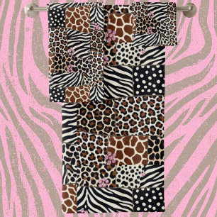 Girly Pink Glitter African Animal Print Towel Set