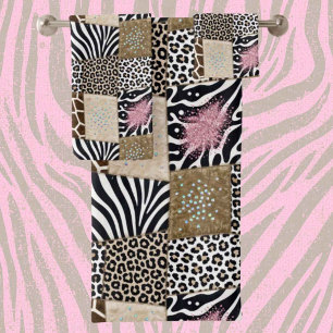 Girly Pink Glitter African Animal Print Towel Set