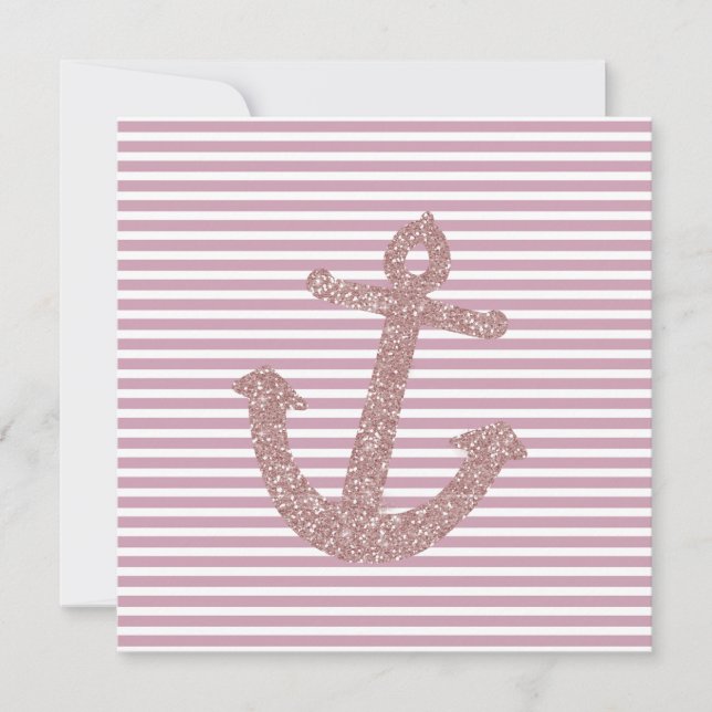 Girly Pink Glitter Anchor Invitation (Front)