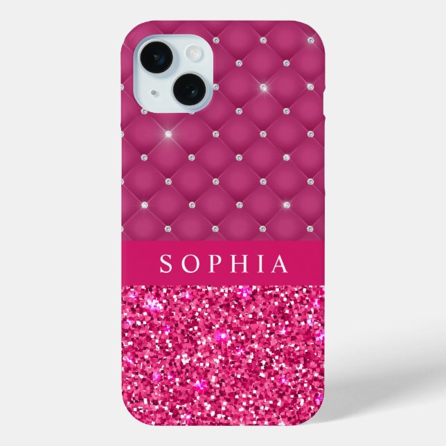 Girly Pink Glitter and Diamonds Personalised  Case (Back)