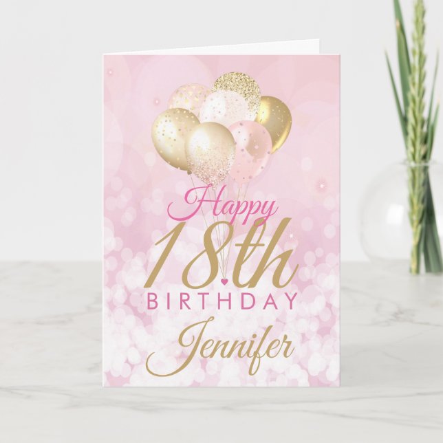 Girly Pink Glitter Balloons 18th Birthday Card (Front)