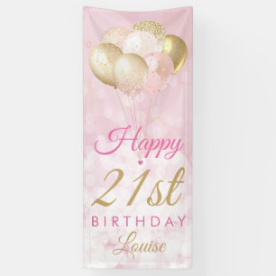 Girly Pink Glitter Balloons 21st Birthday Banner