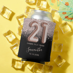 Girly Pink Glitter & Black 21st Birthday Can Cooler