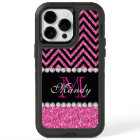 Girly Pink Glitter Black Chevron Monogrammed