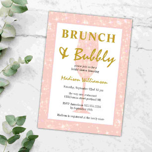 Girly Pink Glitter Champagne Brunch and Bubbly Invitation