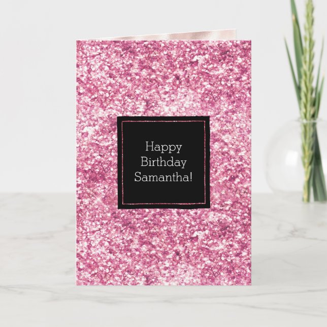 Girly Pink Glitter Confetti Card (Front)