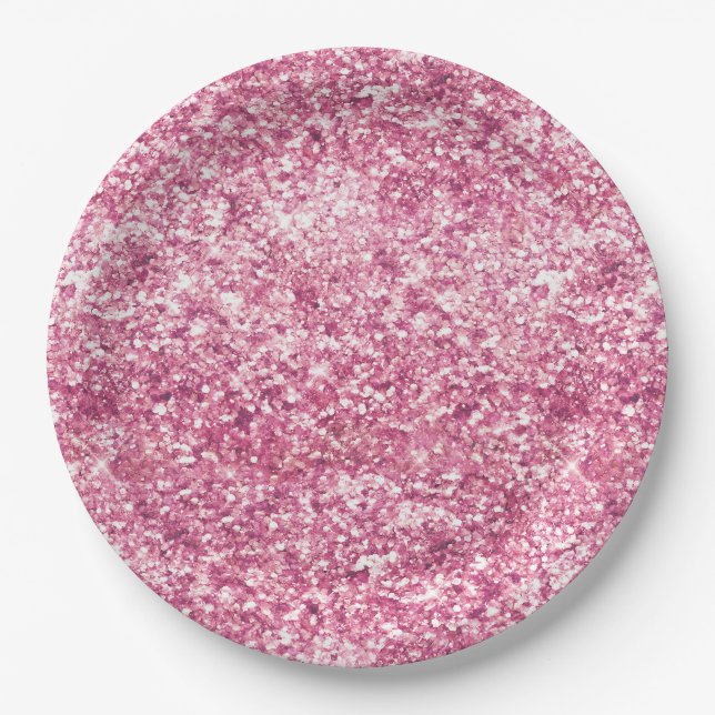 Girly Pink Glitter Confetti Paper Plate (Front)