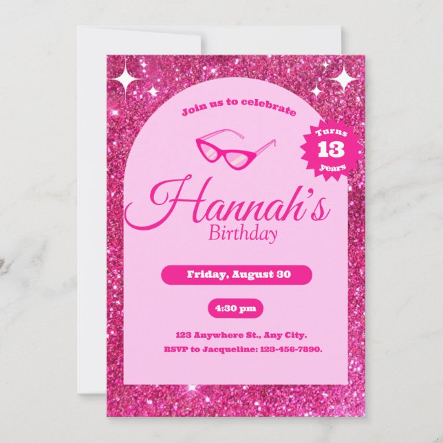 girly pink glitter cute Invitation (Front)
