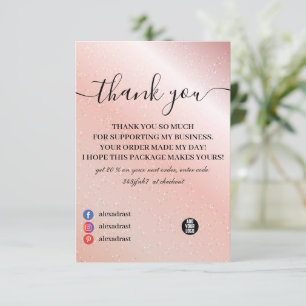 Girly Pink Glitter Discount Message Thank You Card