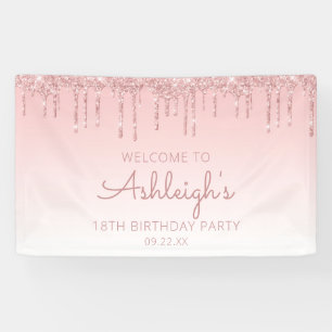Girly Pink Glitter Drip 18th Birthday Party Banner