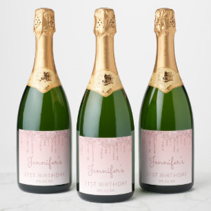 Girly Pink Glitter Drip 21st Birthday Party Sparkling Wine Label
