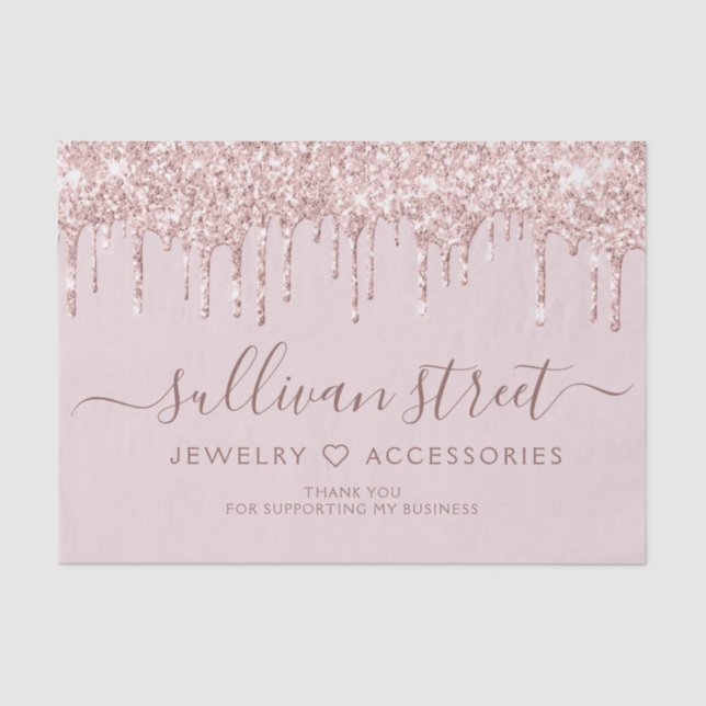 Girly Pink Glitter Drip Small Business Tissue Paper (Front)