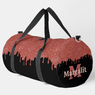 Girly Pink Glitter Drips Black Large Duffle Bag