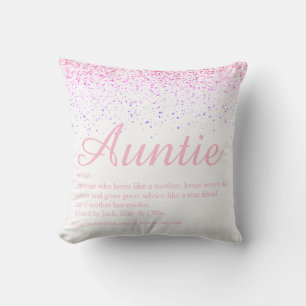 Girly Pink Glitter Elegant Auntie Aunt Definition Cushion