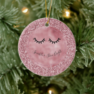 Girly Pink Glitter Eyelashes      Ceramic Tree Decoration