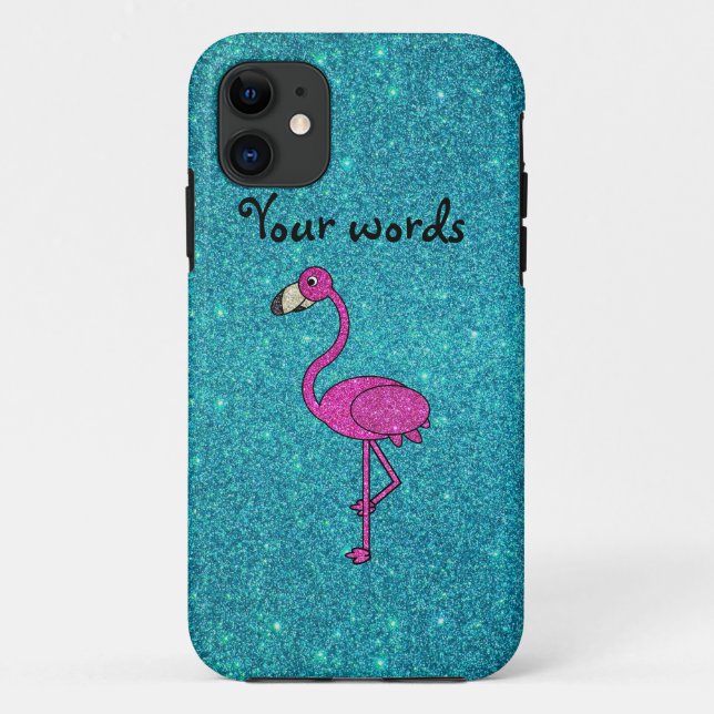 Girly Pink glitter flamingo turquoise glitter Case-Mate iPhone Case (Back)
