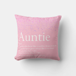 Girly Pink Glitter Fun Best Auntie Aunt Definition Cushion