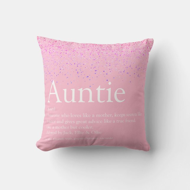 Girly Pink Glitter Fun Best Auntie Aunt Definition Cushion (Front)