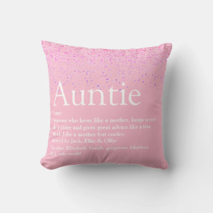 Girly Pink Glitter Fun Best Auntie Aunt Definition Cushion