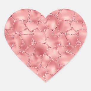 Girly Pink Glitter Giraffe Print Heart Sticker