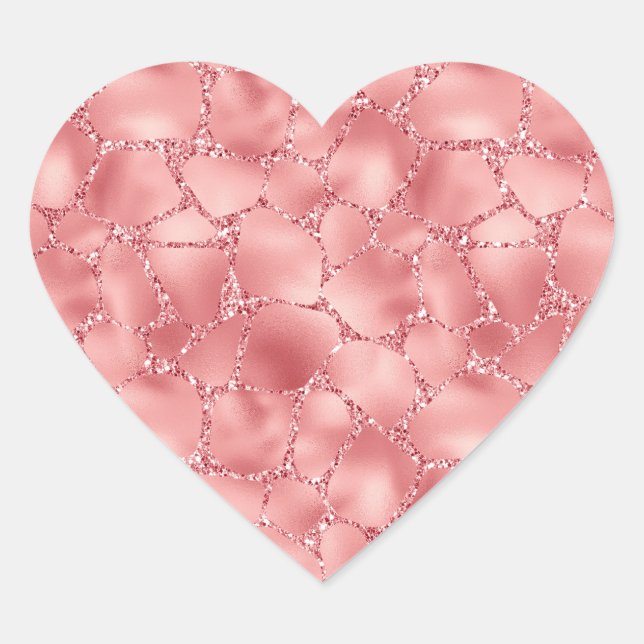 Girly Pink Glitter Giraffe Print Heart Sticker (Front)