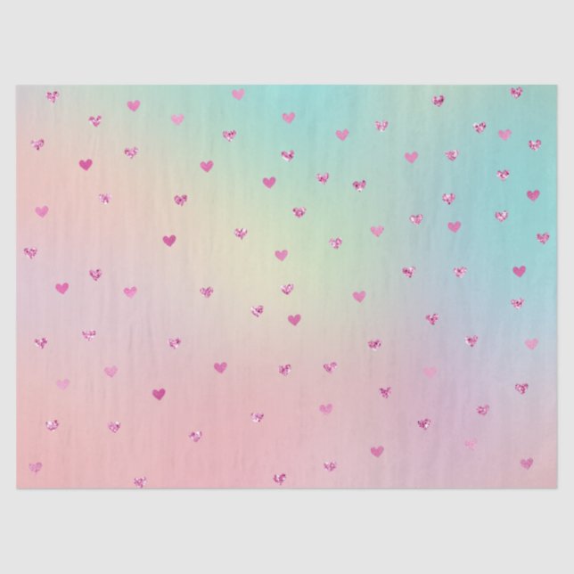 Girly Pink Glitter Glam Hearts Aqua Tie Dye Tissue Paper (Front)