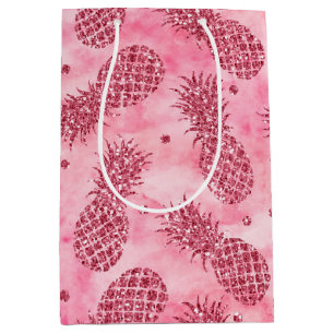 Girly Pink Glitter Glitzy Pineapples Medium Gift Bag