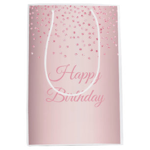 Girly Pink Glitter Happy Birthday Medium Gift Bag