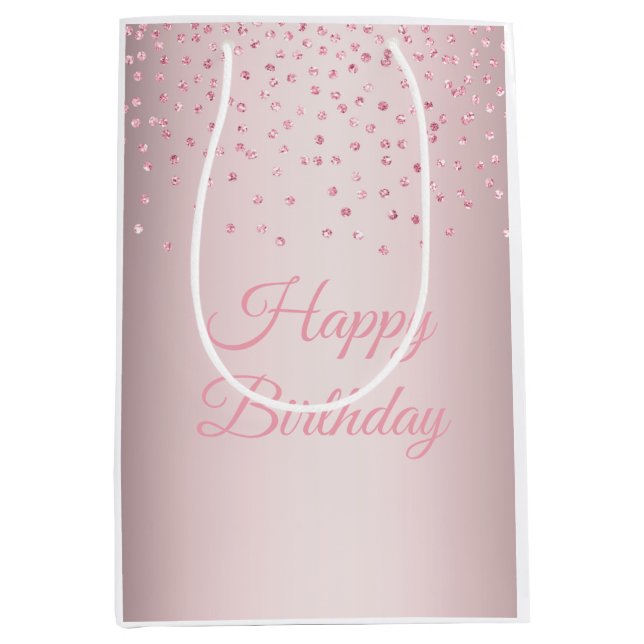 Girly Pink Glitter Happy Birthday  Medium Gift Bag (Front)