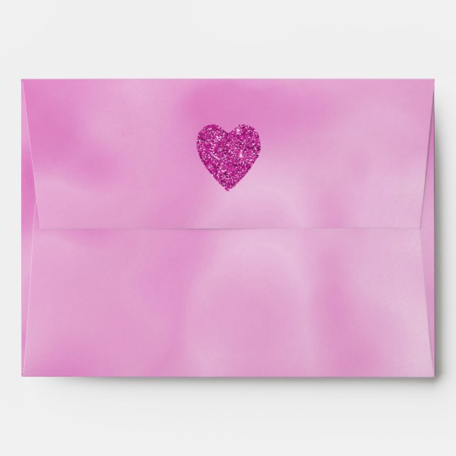 Girly Pink Glitter Heart Envelope (Back (Top Flap))