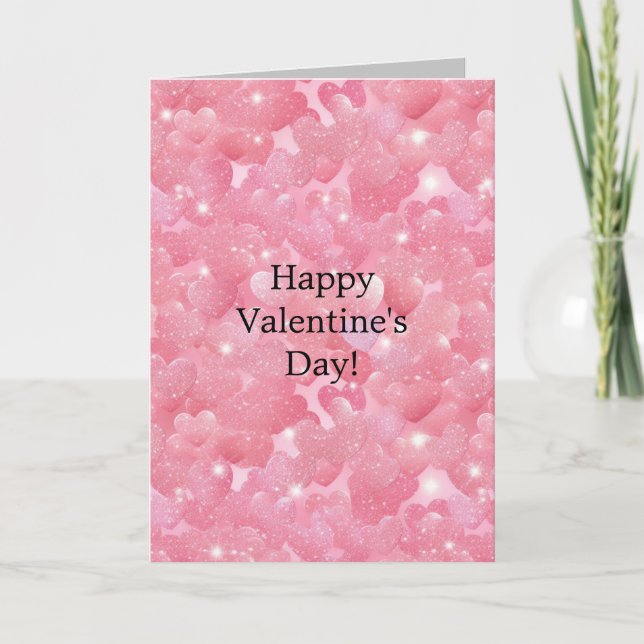 Girly Pink Glitter Hearts Card (Front)