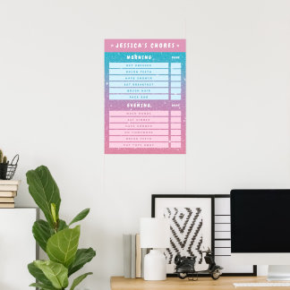 Girly Pink Glitter Kids Dry Erase Daily Chores  Poster
